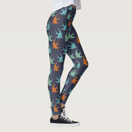 Blaues Orangen- und Grünflügelmuster Leggings