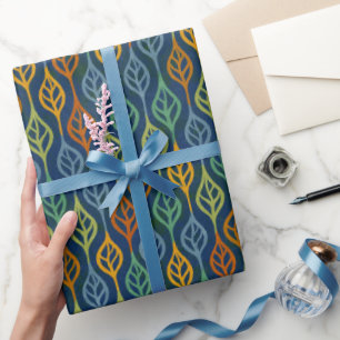 Blaues Orangengrün Aquamarine Herbstlaube Muster Geschenkpapier