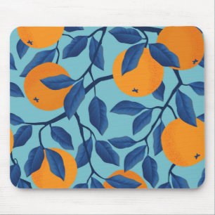 Blaues Orangenzweigmuster Mousepad
