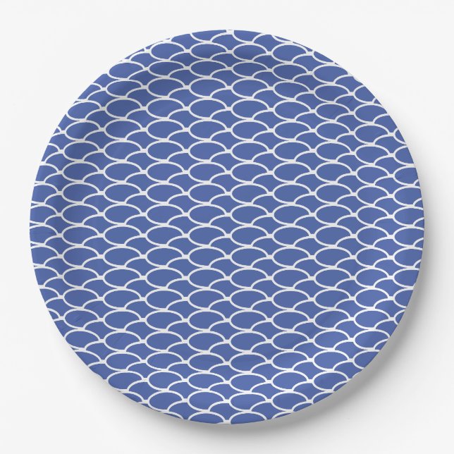 Blaues Oval Waves Muster Pappteller (Vorderseite)