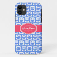 Blaues Owl Hot Pink Personalisierter Name