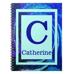 Blaues Ozean-Mosaik-Rahmen-Monogramm und Name Notizblock