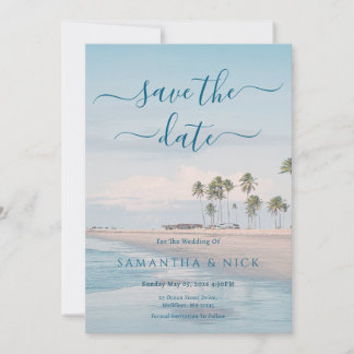 Blaues Ozean Strand Hochzeit Save The Date Karte