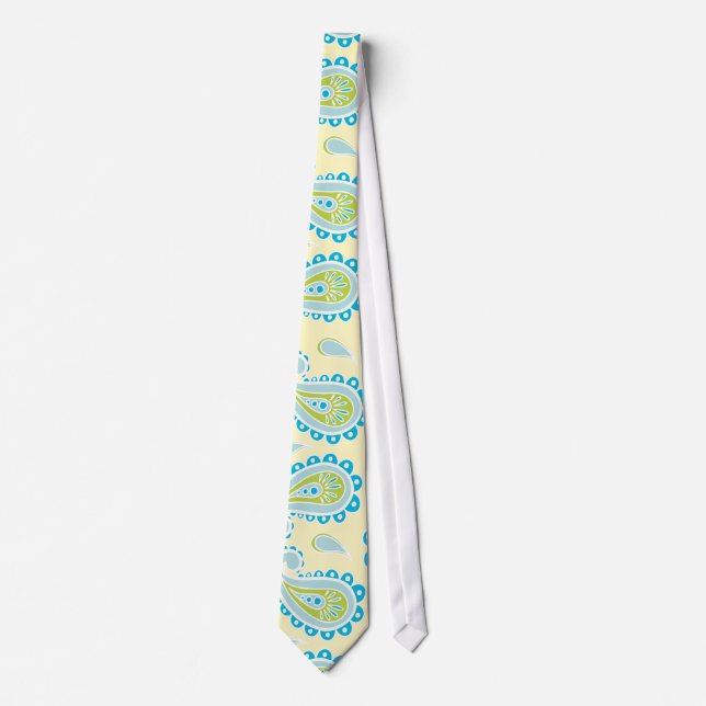 Blaues Paisley auf Gelb Krawatte (Vorderseite)