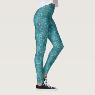 Blaues Paisley-Damask-Blumenmuster orientiertes et Leggings