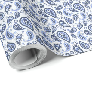 Blaues Paisleymuster Geschenkpapier