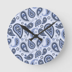 Blaues Paisleymuster Runde Wanduhr