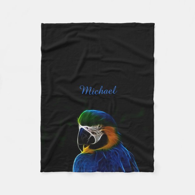 Blaues Papageien-Fraktal Digital Fleecedecke (Vorderseite)