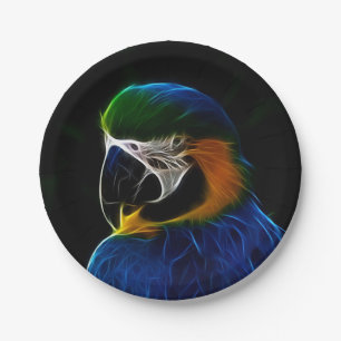 Blaues Papageien-Fraktal Digital Pappteller