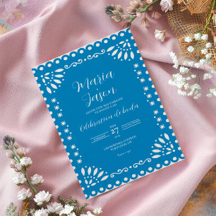 Blaues Papel Picado Traditionelle Boda Spanische H Einladung