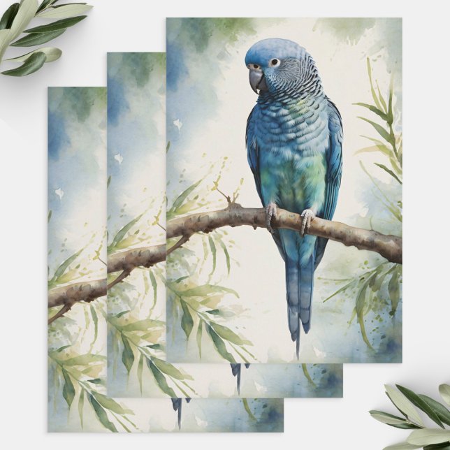 Blaues Parakeet Eukalyptus Decoupage Geschenkpapier Set (Von Creator hochgeladen)
