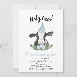 Blaues Party Kuh mit Kuh Print Einladung