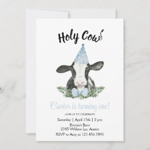 Blaues Party Kuh mit Kuh Print Einladung