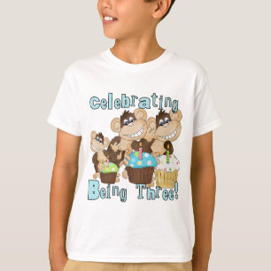 Blaues Party Monkeys 3. Geburtstags-T-Shirts und T-Shirt