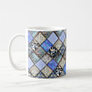 Blaues Patchwork Aussehen Quiltmuster Kaffeetasse