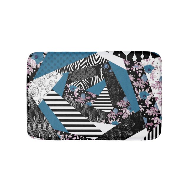 Blaues Patchwork, beliebt, Patchwork, Folk, rustik Badematte (Vorderseite)