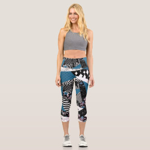 Blaues Patchwork, beliebt, Patchwork, Folk, rustik Capri Leggings