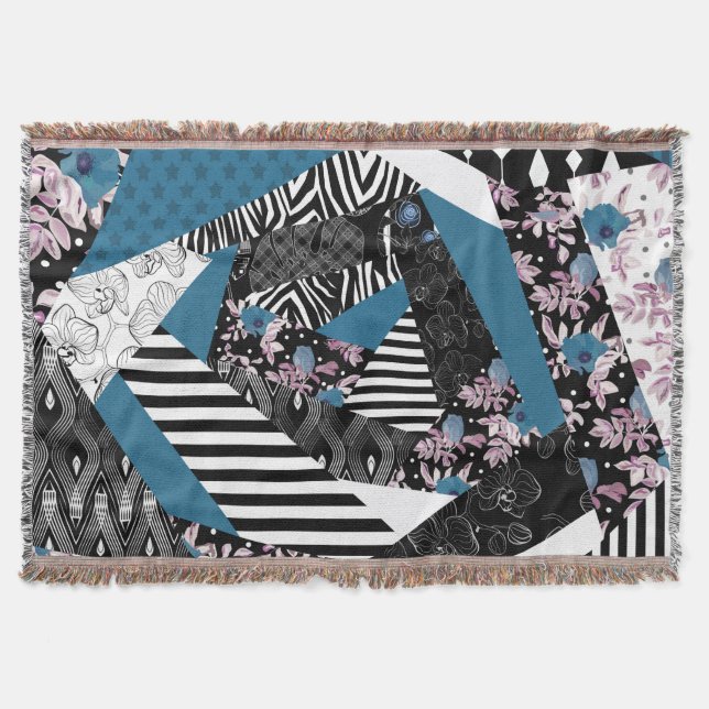 Blaues Patchwork, beliebt, Patchwork, Folk, rustik Decke (Vorderseite)