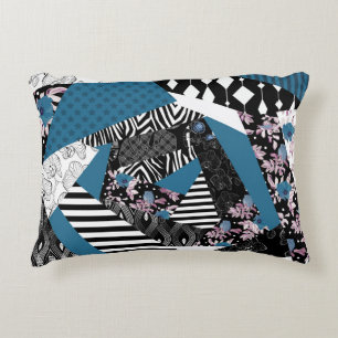 Blaues Patchwork, beliebt, Patchwork, Folk, rustik Dekokissen