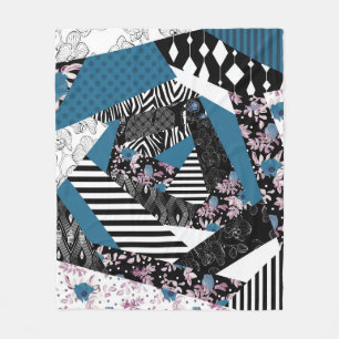 Blaues Patchwork, beliebt, Patchwork, Folk, rustik Fleecedecke