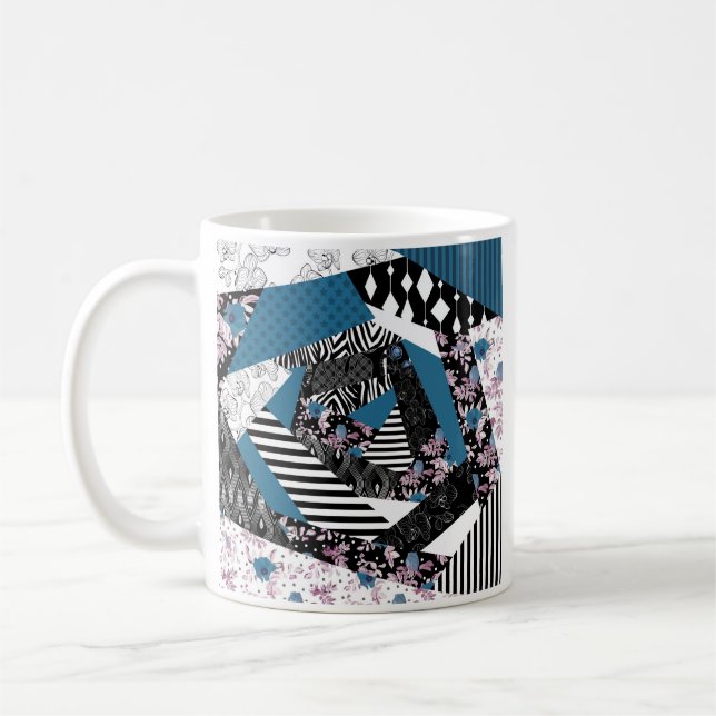 Blaues Patchwork, beliebt, Patchwork, Folk, rustik Kaffeetasse (Links)