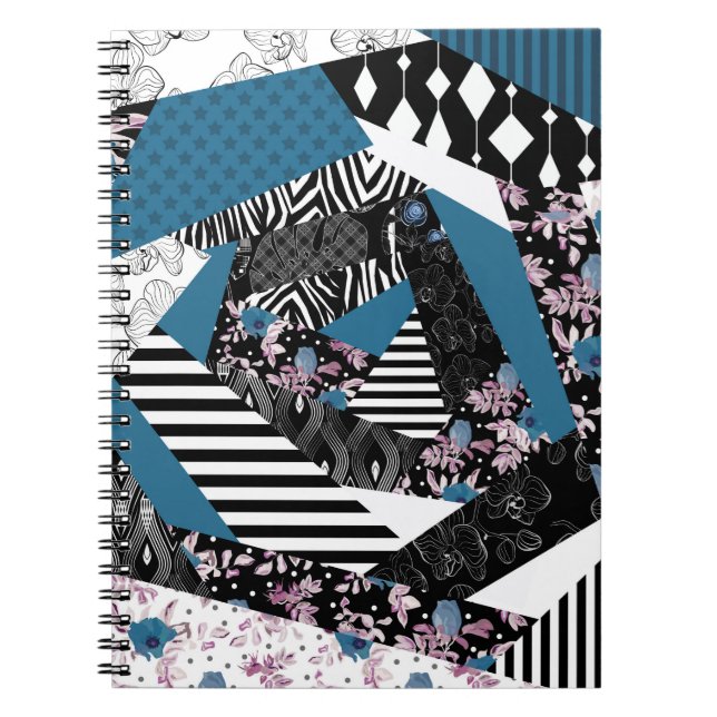 Blaues Patchwork, beliebt, Patchwork, Folk, rustik Notizblock (Vorderseite)