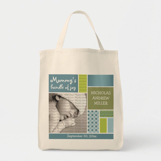 Blaues Patchwork-kundenspezifische Tragetasche (Vorne)