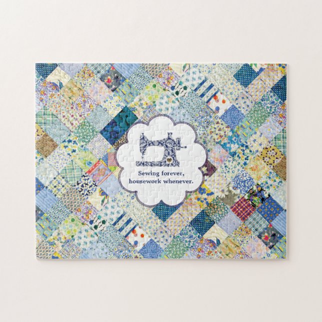 Blaues Patchwork Quilt Puzzle (Horizontal)