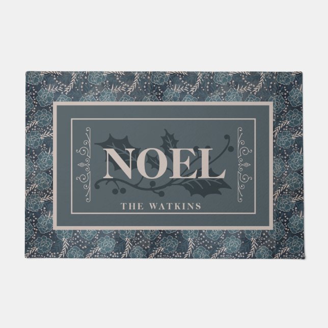 Blaues Pattern WEIHNACHTEN, Personalisiert Weihnac Fußmatte (Vorderseite)