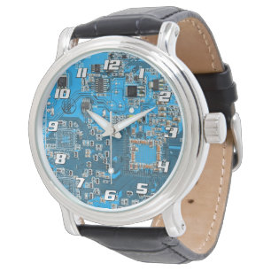 Blaues PCB-Schaltungsdesign für IT-Experten Armbanduhr