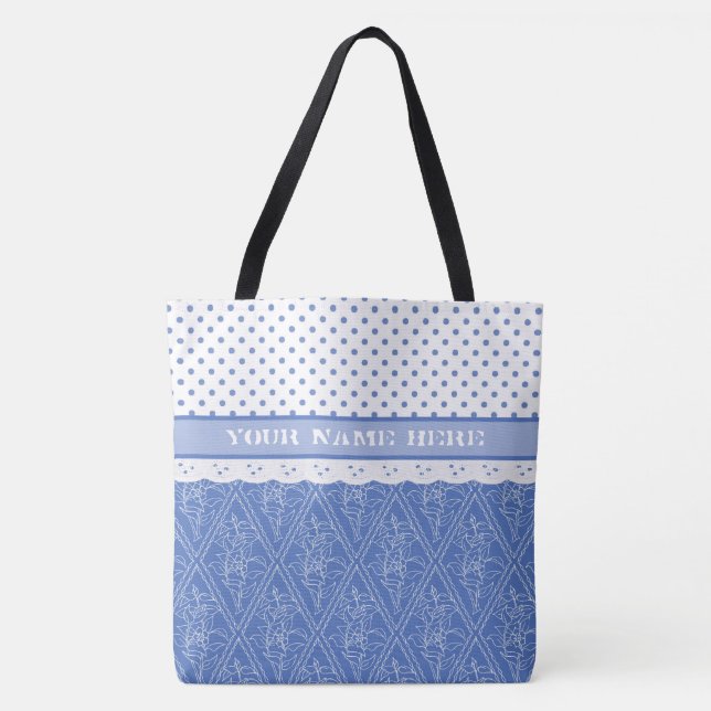 Blaues Periwinkelmuster, Imitate-Spitzen, Polka-Pu (Vorderseite)