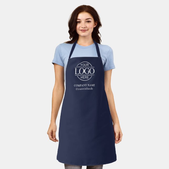 Blaues personalisiertes Apron mit Logo, maßgeschne Schürze (Getragen)