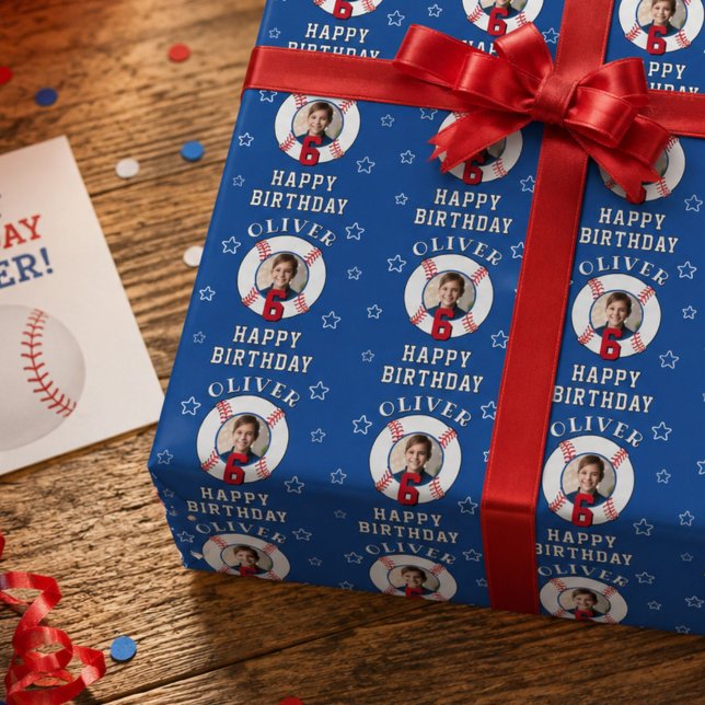 Blaues Personalisiertes Baseball-Ball GeburtstagsF Geschenkpapier (Von Creator hochgeladen)