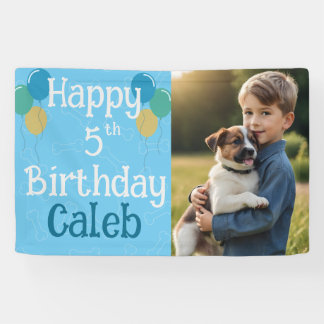 Blaues Personalisiertes Foto Welpe Hund Geburtstag Banner