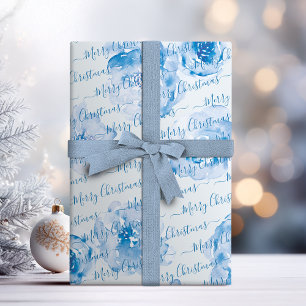 Blaues Personalisiertes Frohe Weihnachten Skript F Geschenkpapier