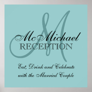 Blaues personalisiertes Hochzeitsempfangsschild Poster