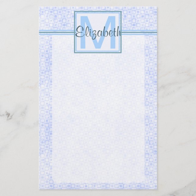 Blaues personalisiertes Monogramm Briefpapier (Vorderseite)