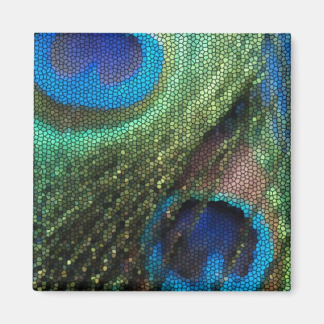 Blaues Pfauengestanztes Glas Magnet (Vorne)