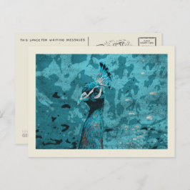 Blaues Pfauenportrait, Pfau männlich Postkarte