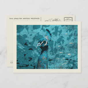 Blaues Pfauenportrait, Pfau männlich Postkarte