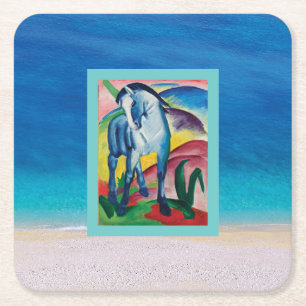 Blaues Pferd am Strand Rechteckiger Pappuntersetzer