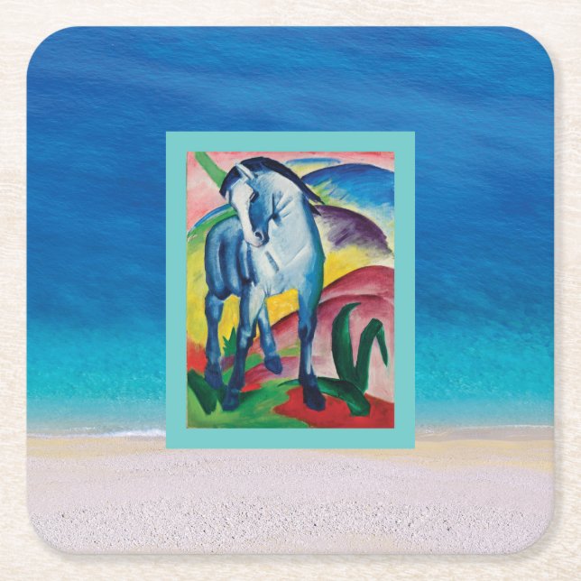 Blaues Pferd am Strand Rechteckiger Pappuntersetzer (Vorderseite)