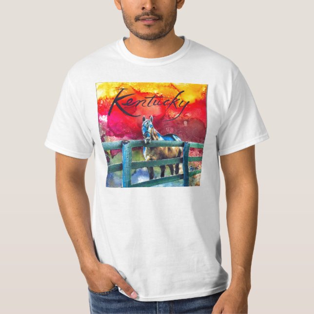 Blaues Pferd im Bluegrass T-Shirt (Vorderseite)
