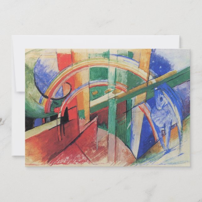 Blaues Pferd mit Regenbogen von Franz Marc Einladung (Vorderseite)