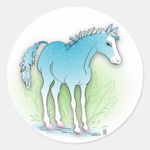 blaues Pferd Runder Aufkleber