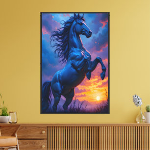 Blaues Pferd Sonnenuntergang Fantasy-Wandkunst-Ges Leinwanddruck