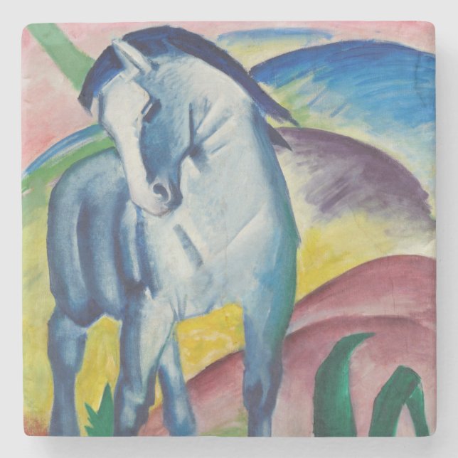 Blaues Pferd (Süße Tier) (von Marc Franz) Steinuntersetzer (Vorderseite)