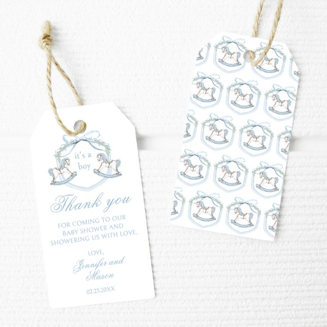 Blaues Pferd Wappen Französische Babydusche Danke Geschenkanhänger (Von Creator hochgeladen)