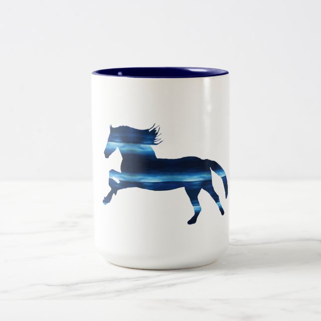 Blaues Pferd Zweifarbige Tasse (Mittel)