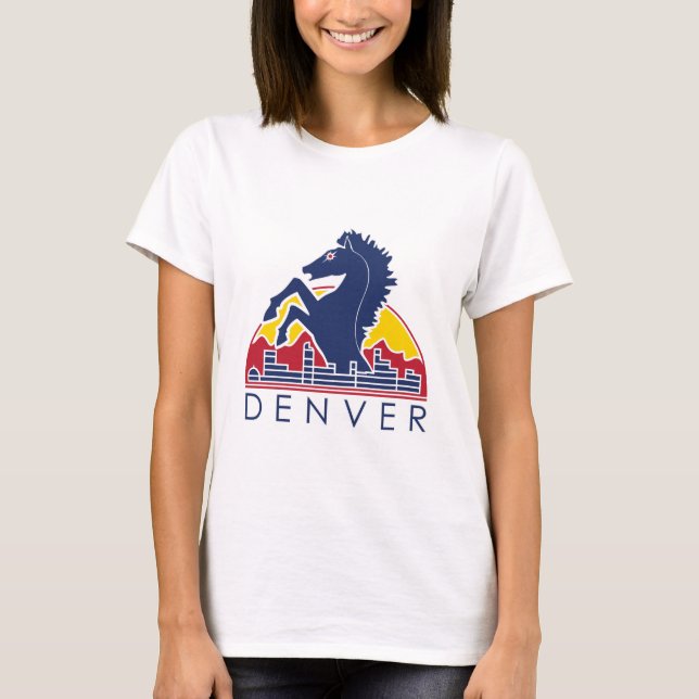 Blaues Pferdedenver-Logo T-Shirt (Vorderseite)